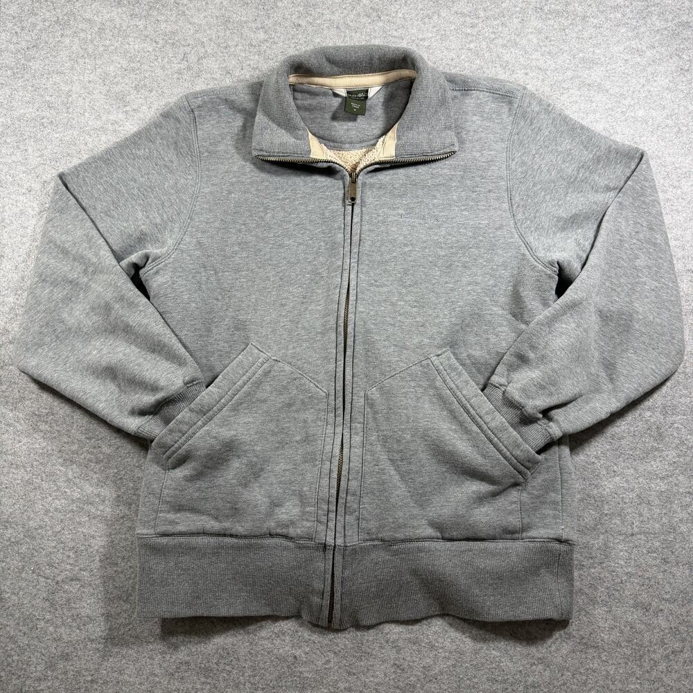 Eddie Bauer Sherpa Lined Fleece Jacket Mens M Gray Full Zip Heavyweight Cotton